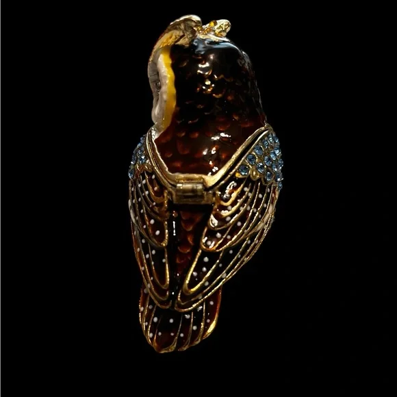 Vintage horned spotted Owl enamel jeweled trinket box - Picture 3 of 9
